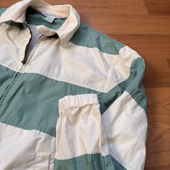 Women's Vintage 80's Izod Club Green White Striped Crop Work Jacket Sz Medium - Picture 5 of 8